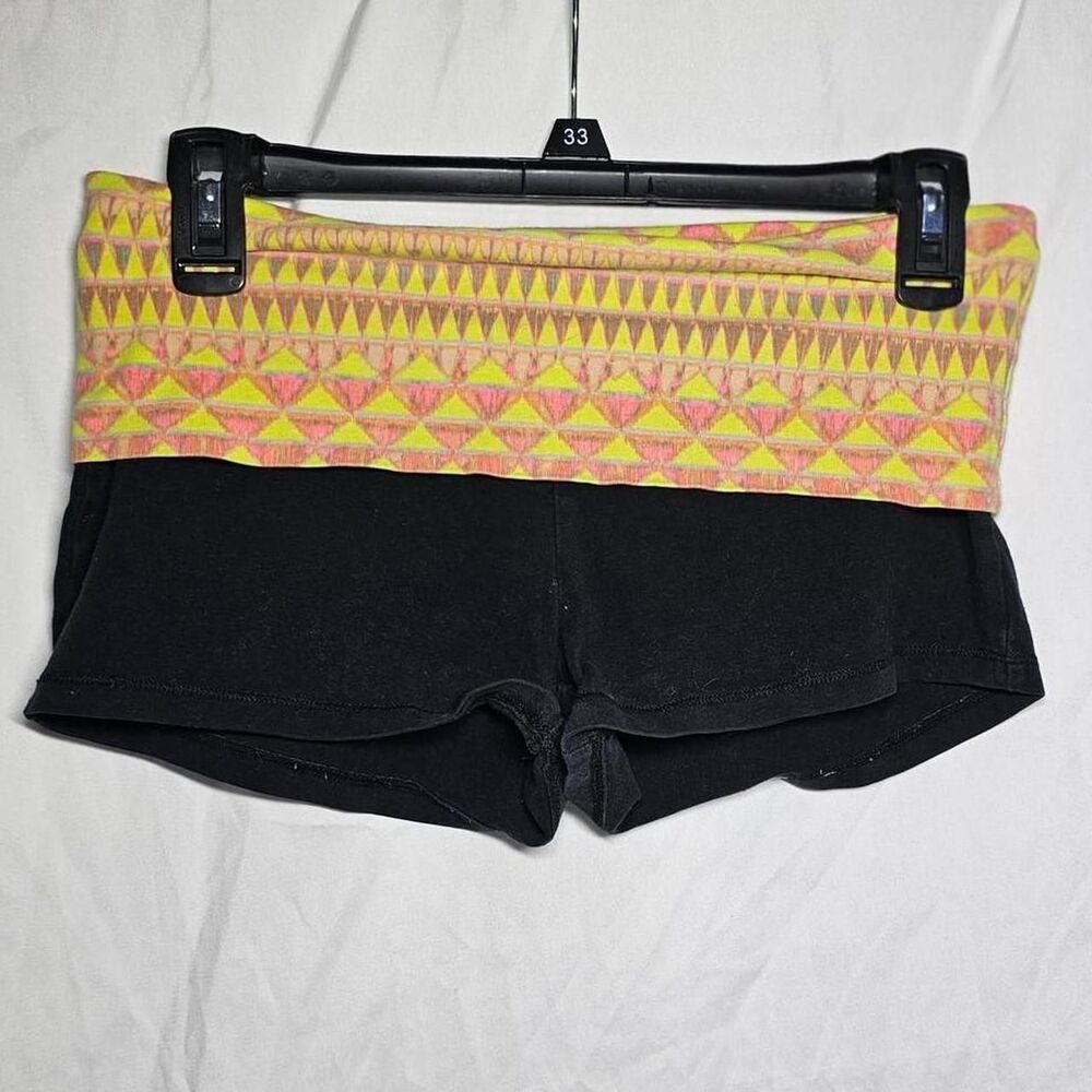 vintage y2k 2000s low rise foldover yellow aztec shorts